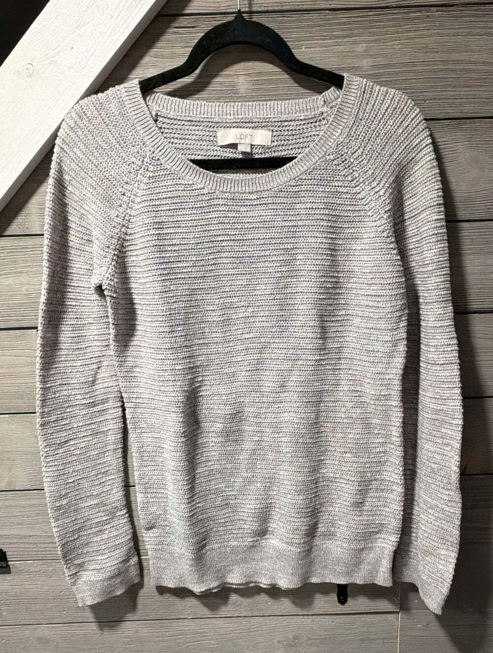 LOFT Sweater Size L Gray Marled Knit Pullover Crewneck